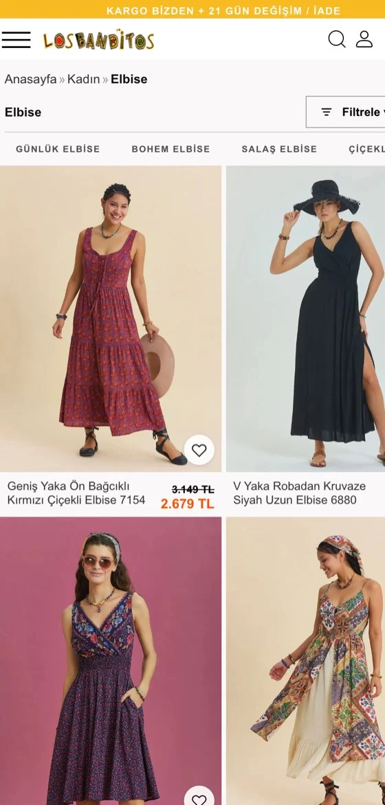 Koleksiyon sayfası mobil görünümü