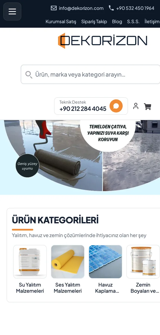 Dekorizon ana sayfası mobil görünümü