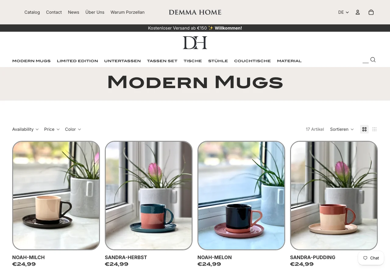 Modern Mugs koleksiyon sayfası