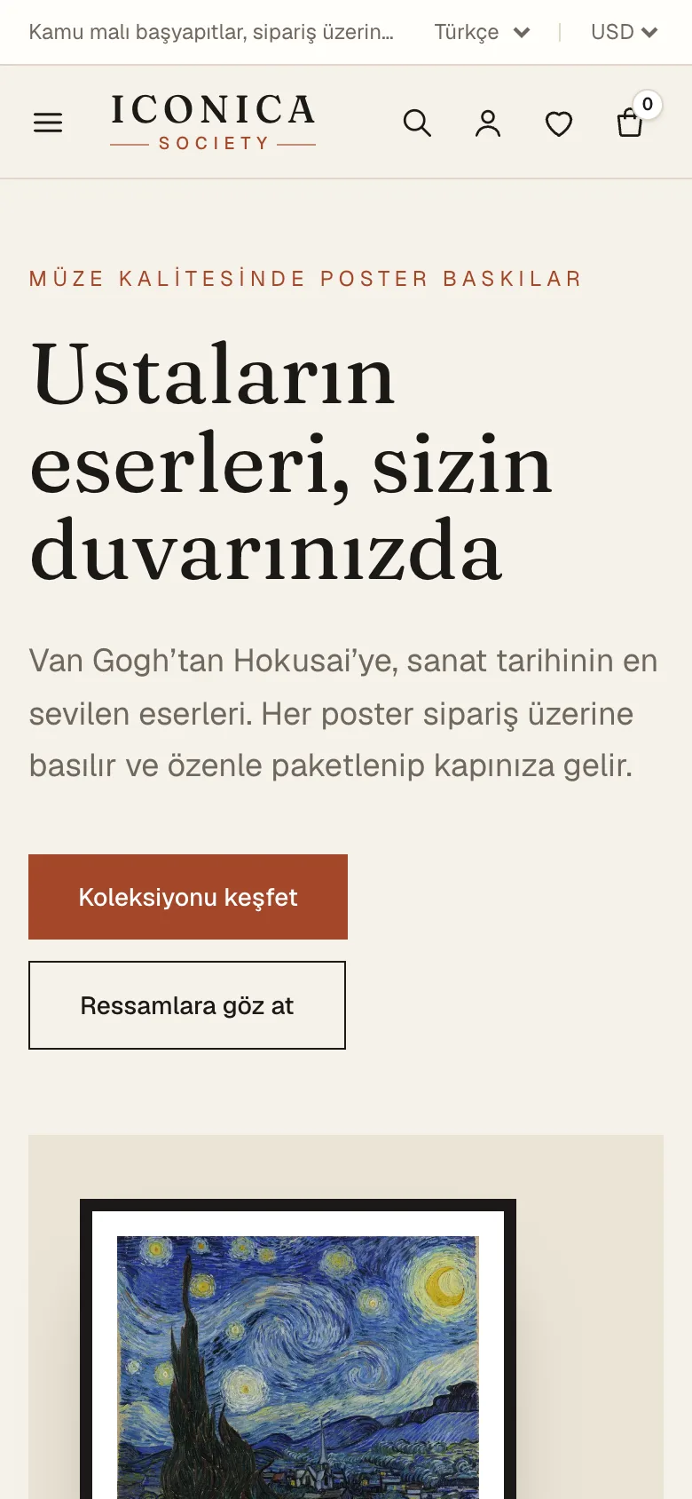 Iconica Society home page, mobile view