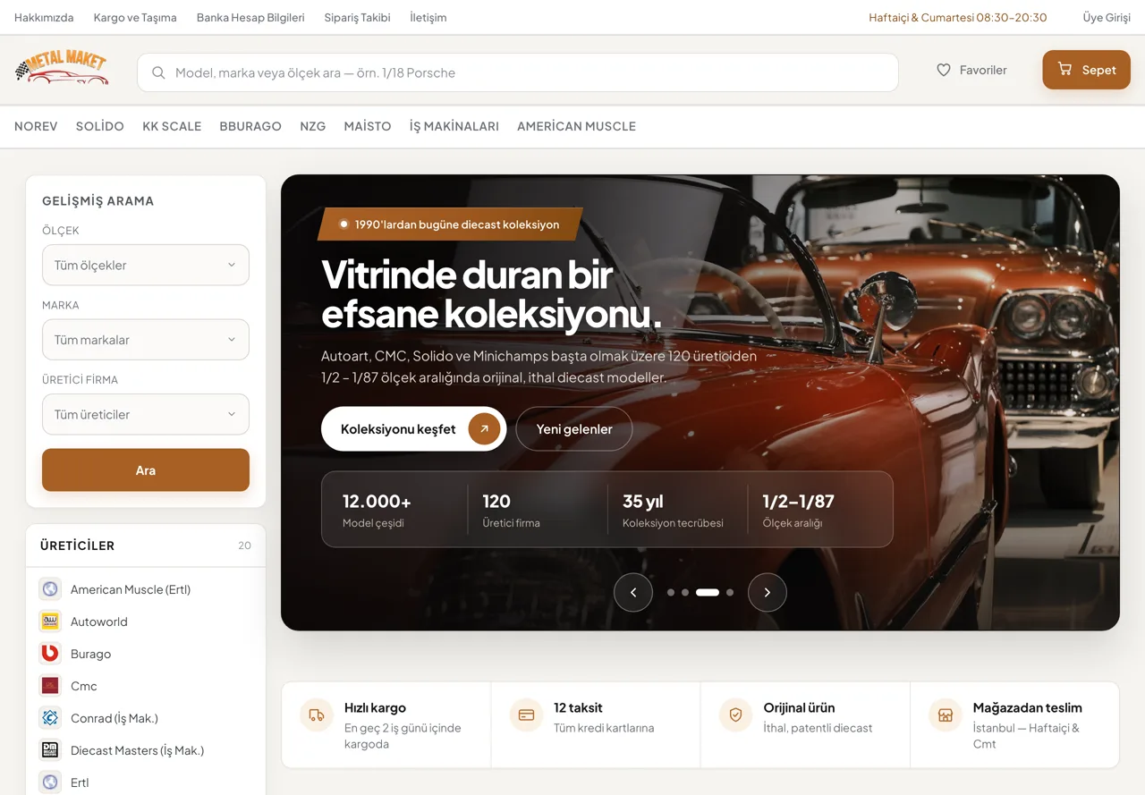 Metal Maket ana sayfası, masaüstü görünüm