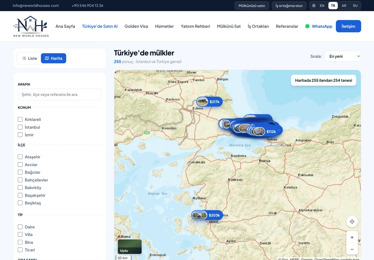 İlanların harita üzerinde kümelenmiş görünümü