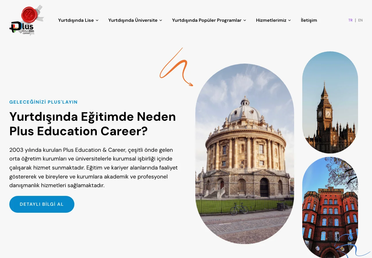 Plus Education & Career ana sayfası, masaüstü görünüm