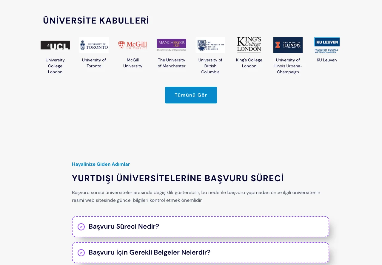 Üniversite kabulleri ve başvuru süreci bölümleri