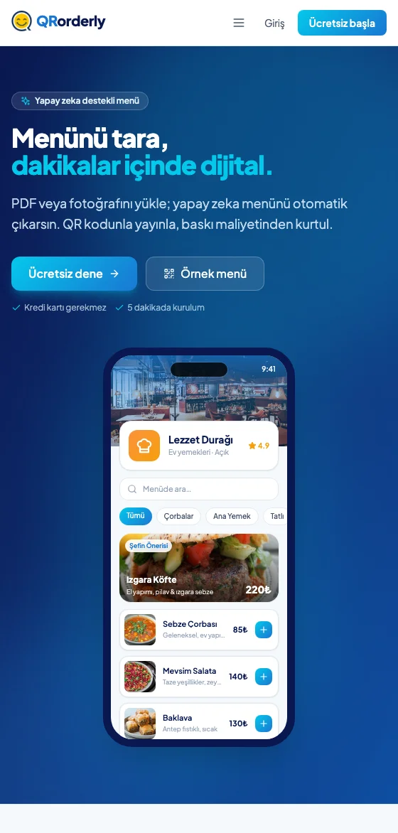 Tanıtım sitesi mobil görünümü