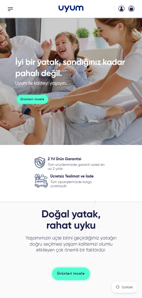 Ana sayfa mobil görünümü