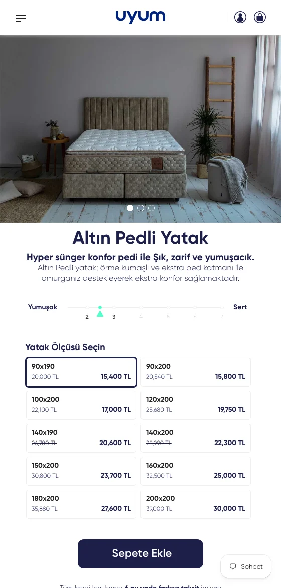 Ürün sayfası mobil görünümü